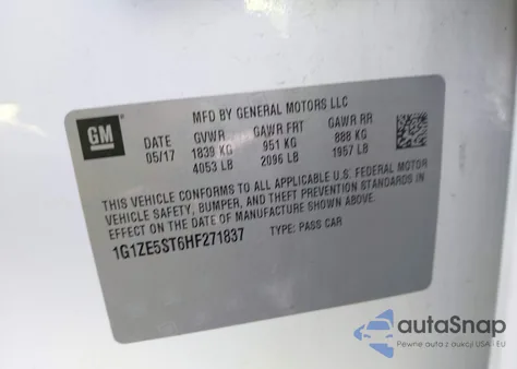 2017 Chevrolet Malibu 1Lt из США, поврежденный, VIN 1G1ZE5ST6HF271837